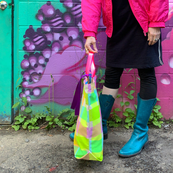 Big Ass Tote Bag - 'Party Plaid' Neon Pastels