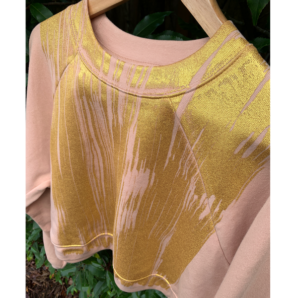 Cropped Fleece Sweatshirt - 'Brushstroke' OOAK size SM