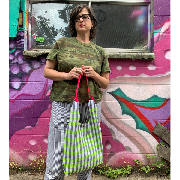 Cyndi Shopper Tote - Mini - Neon Stripes - OOAK