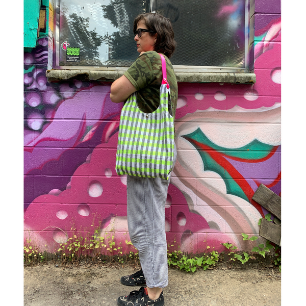 Cyndi Shopper Tote - Mini - Neon Stripes - OOAK