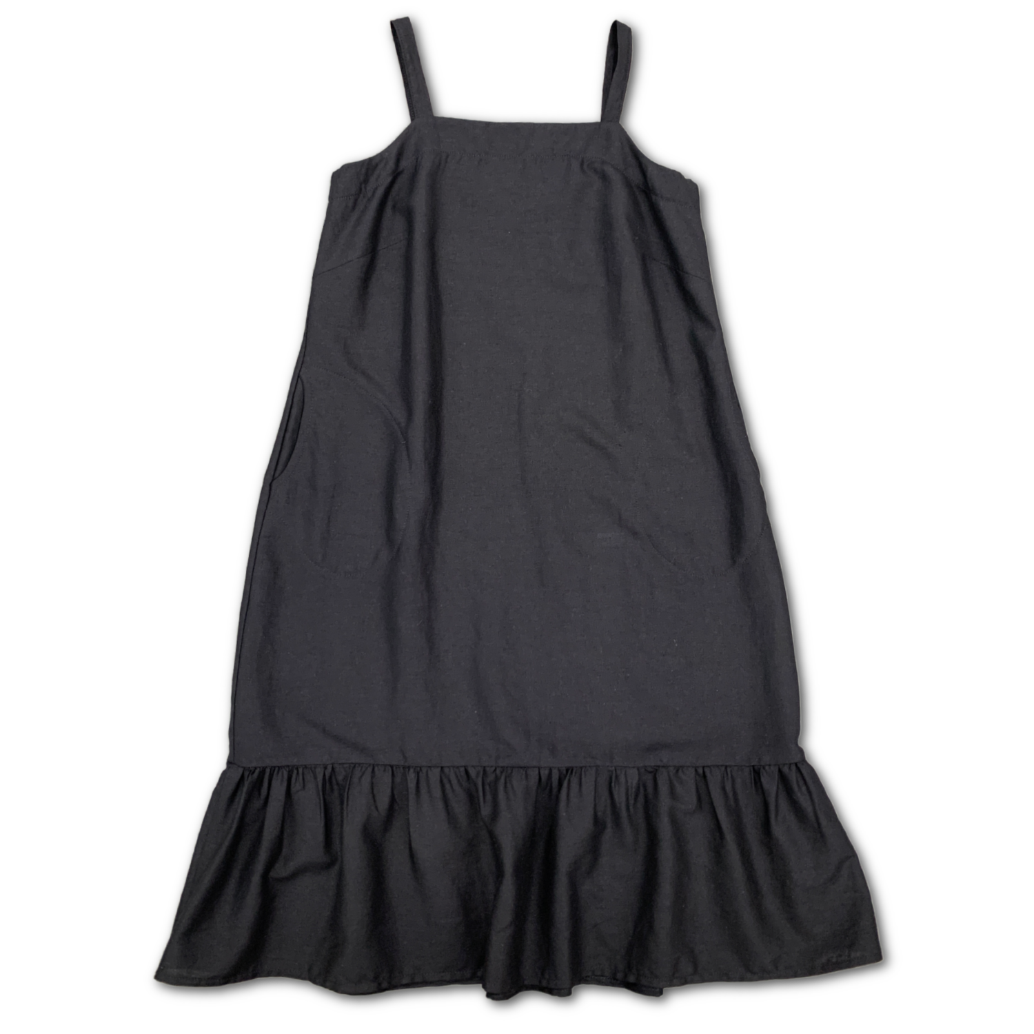 Diana Dress - OOAK Black Linen/Rayon w/ ruffle hem