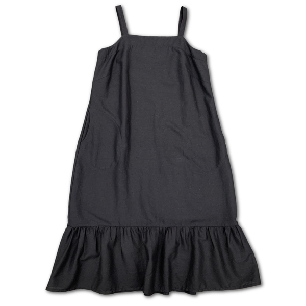 Diana Dress - OOAK Black Linen/Rayon w/ ruffle hem