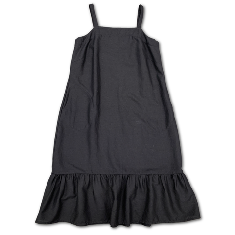 Diana Dress - OOAK Black Linen/Rayon w/ ruffle hem