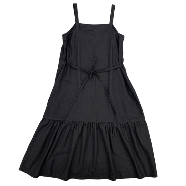 Diana Dress - OOAK Black Linen/Rayon w/ deep ruffle hem