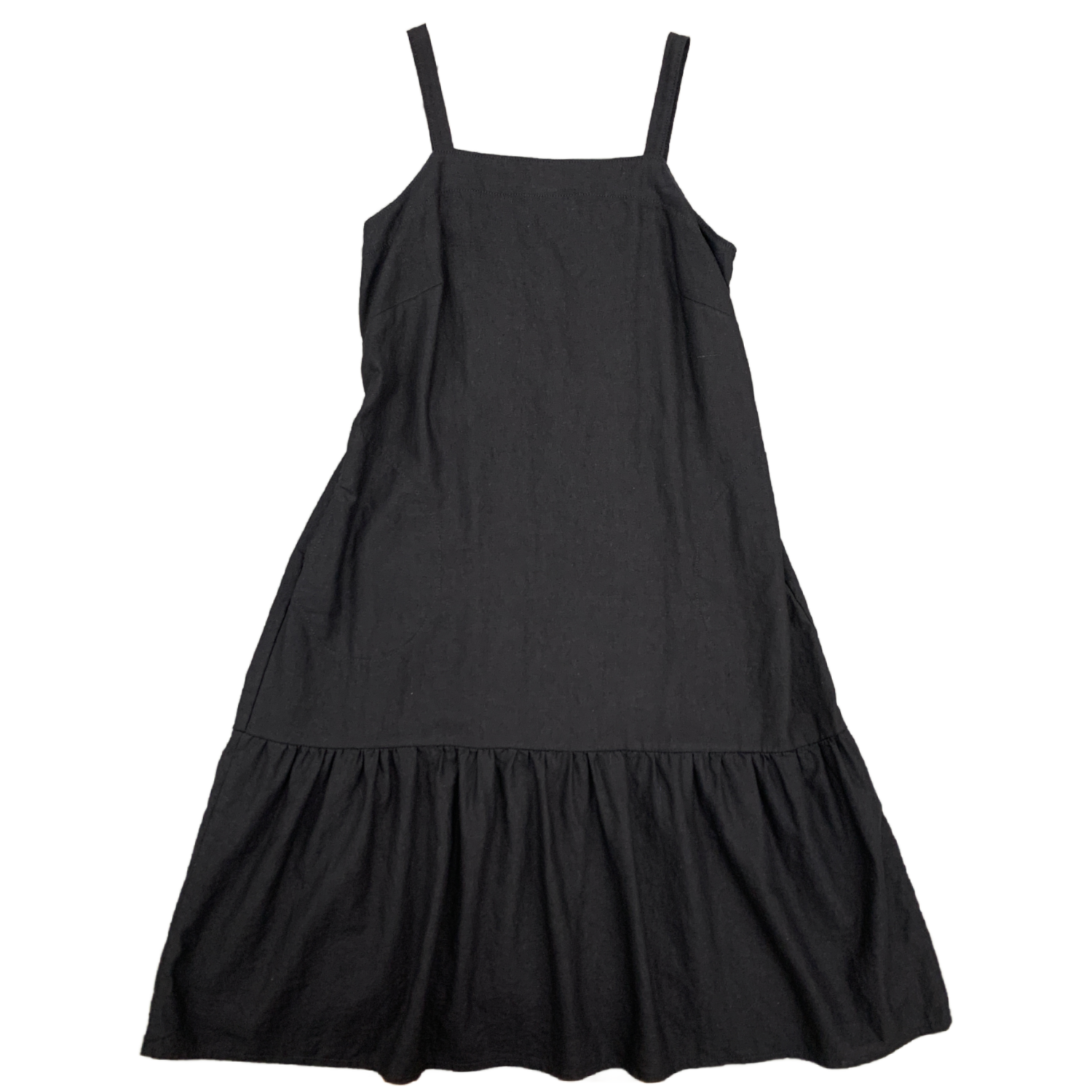 Diana Dress - OOAK Black Linen/Rayon w/ deep ruffle hem