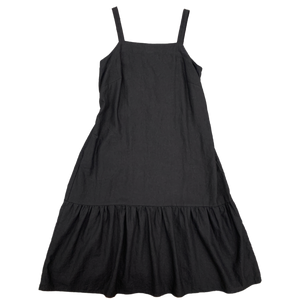 Diana Dress - OOAK Black Linen/Rayon w/ deep ruffle hem