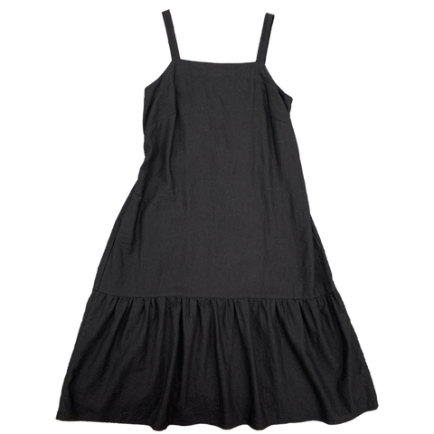 Diana Dress - OOAK Black Linen/Rayon w/ deep ruffle hem