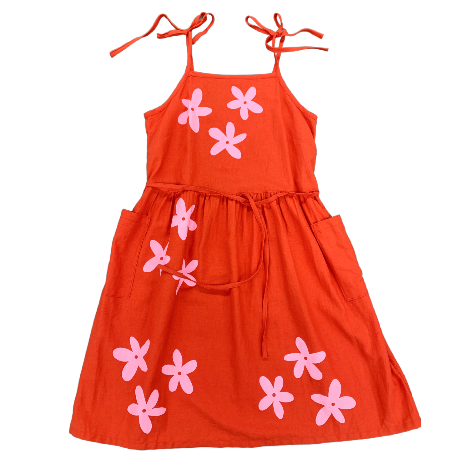 Dolly Sundress - Poppy Red w/ Happy Flowers - OOAK Sample - Size Large