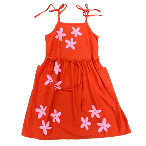 Dolly Sundress - Poppy Red w/ Happy Flowers - OOAK Sample - Size Large