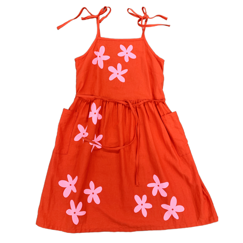 Dolly Sundress - Poppy Red w/ Happy Flowers - OOAK Sample - Size Large