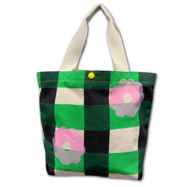 Mini Tote Bag - 'Check Check Bloom'