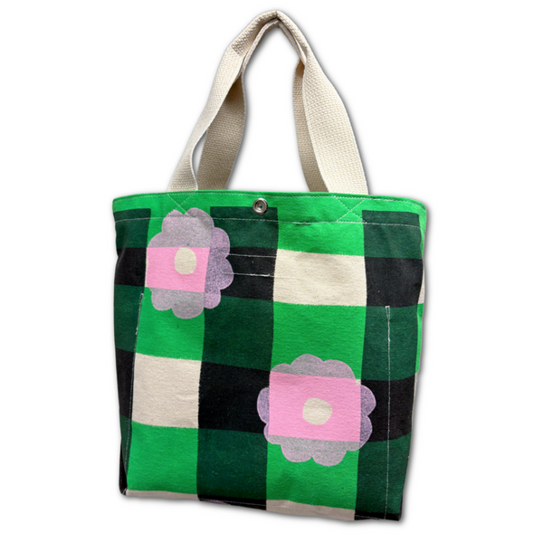 Mini Tote Bag - 'Check Check Bloom'