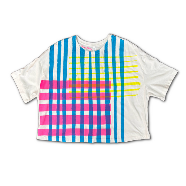 Boxy Cropped Tee - 'Neon Stripes'