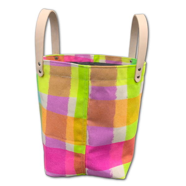 Mini Storage Bin - 'Party Plaid' Neon Pastels