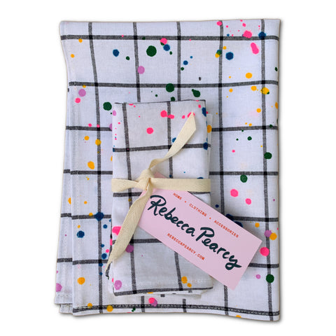 Napkin & Tea Towel Gift Set -  'Rainbow Sprinkle Grid'