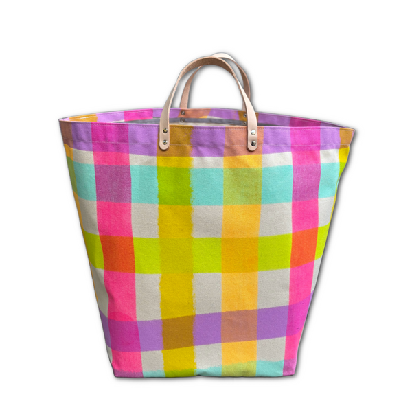 Canvas Storage Bin - 'Party Plaid' Neon Pastels