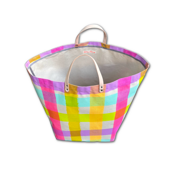 Canvas Storage Bin - 'Party Plaid' Neon Pastels