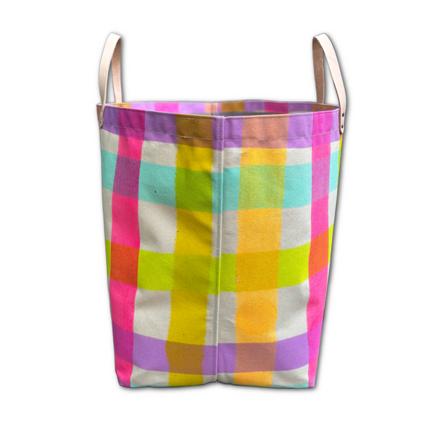Canvas Storage Bin - 'Party Plaid' Neon Pastels