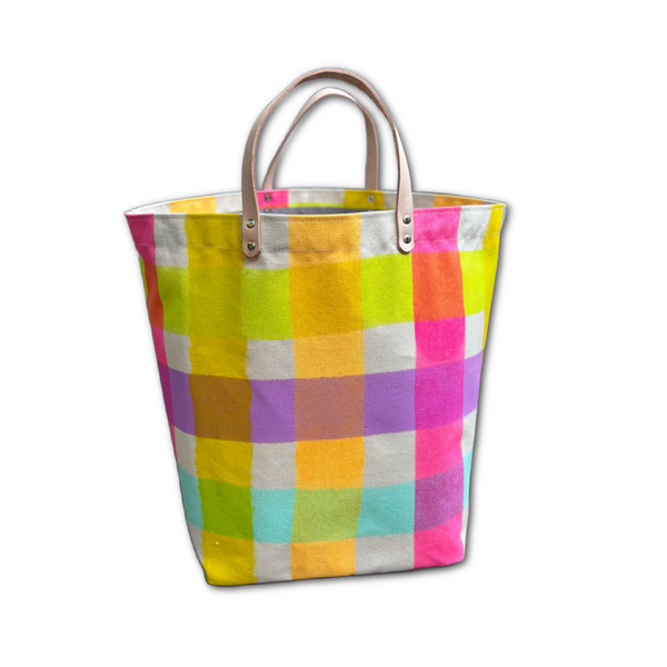 Canvas Storage Bin - 'Party Plaid' Neon Pastels