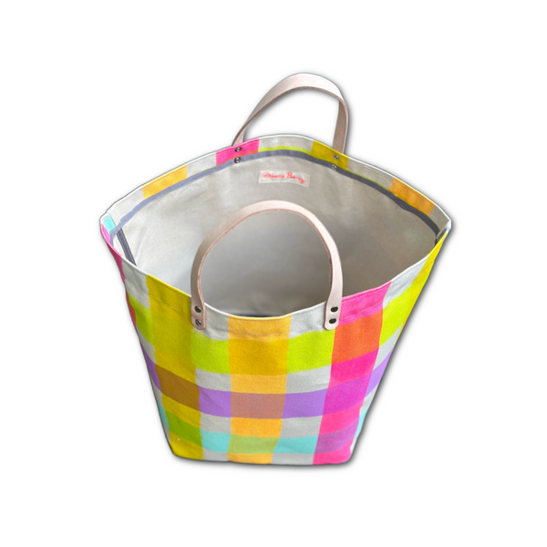 Canvas Storage Bin - 'Party Plaid' Neon Pastels