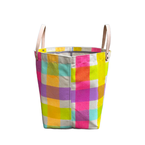Canvas Storage Bin - 'Party Plaid' Neon Pastels