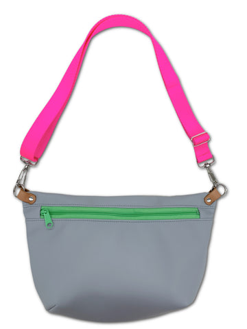 Frannie Pack - Light Grey Faux-leather w/ Green Zip